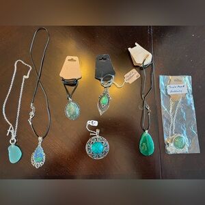 LOT OF 7 Elegant Green Stone Pendant Necklaces